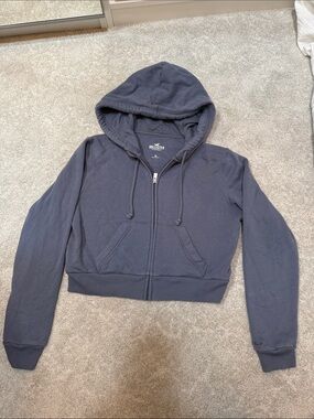 Hollister Blue Cropped Zip Hoodie